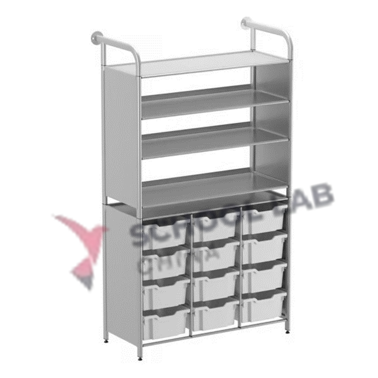 Gratnells Dynamis Treble Silver Frame 3 Shelves & 24 Shallow Trays